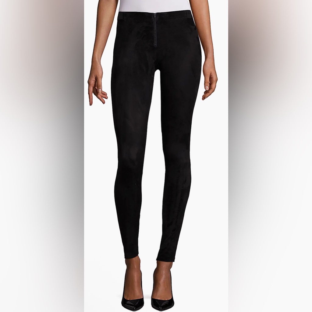 Alice & Olivia Skinny Low Rise Lamb Leather Suede Black Pants